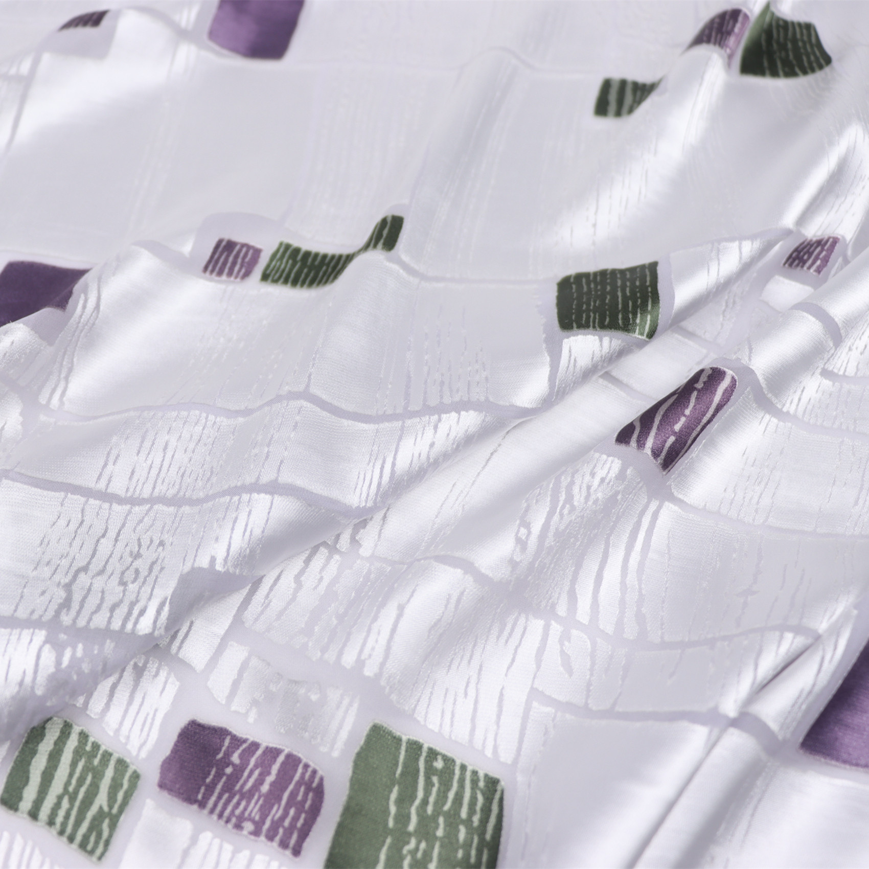 淡紫底不规则格子真丝烂花绡旗袍连衣裙桑蚕丝服装布料面料