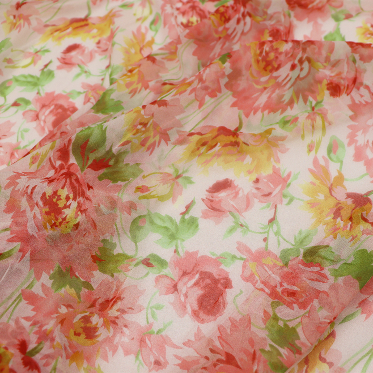 宽幅美丽花朵真丝乔其纱连衣裙衬衫旗袍桑蚕丝服装布料面料