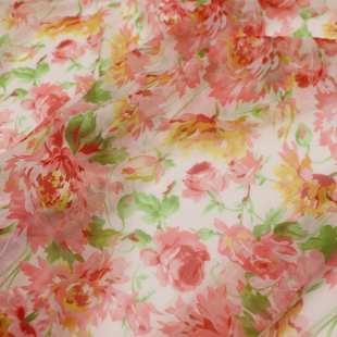 宽幅美丽花朵真丝乔其纱连衣裙衬衫旗袍桑蚕丝服装布料面料