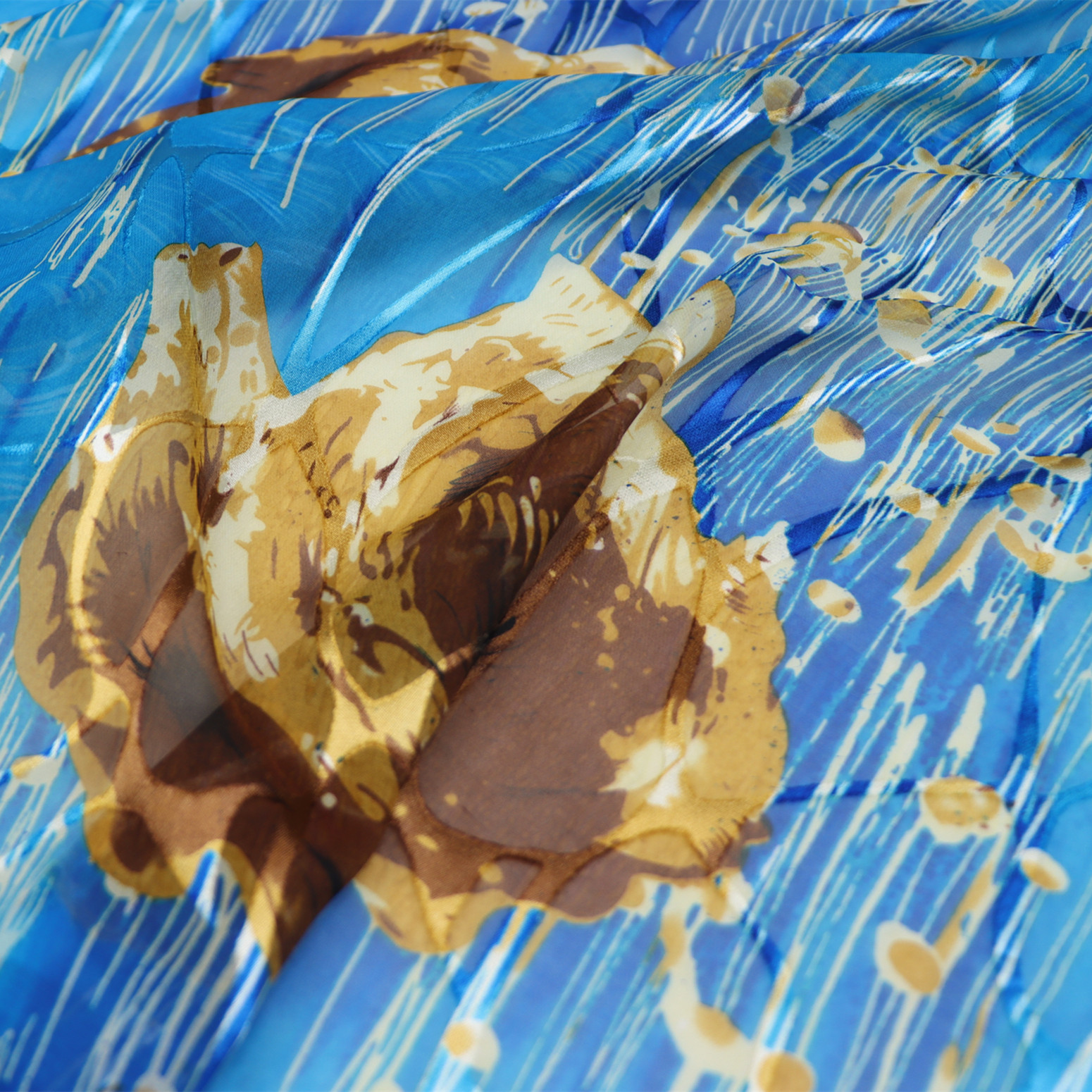 蓝底大花朵竖条真丝烂花绡旗袍汉服连衣裙衬衫桑蚕丝服装布料面料