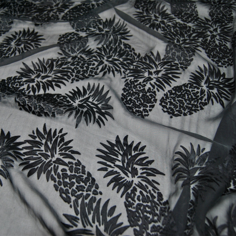 宽幅黑色菠萝真丝烂花绡旗袍汉服连衣裙衬衫桑蚕丝服装布料面料