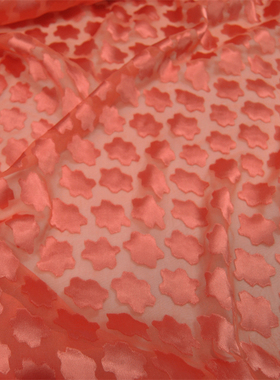 清爽橙色图案真丝烂花绡旗袍汉服连衣裙衬衫桑蚕丝服装布料面料