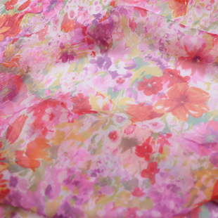 宽幅鲜艳花朵真丝顺纡纱汉服衬衫连衣裙桑蚕丝服装布料面料
