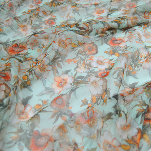 宽幅鲜艳小花朵美真丝顺纡纱衬衫 布料面料 连衣裙桑蚕丝服装