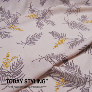 宽幅树叶黄花真丝建宏绉连衣裙半身裙衬衫 布料面料 100%桑蚕丝服装