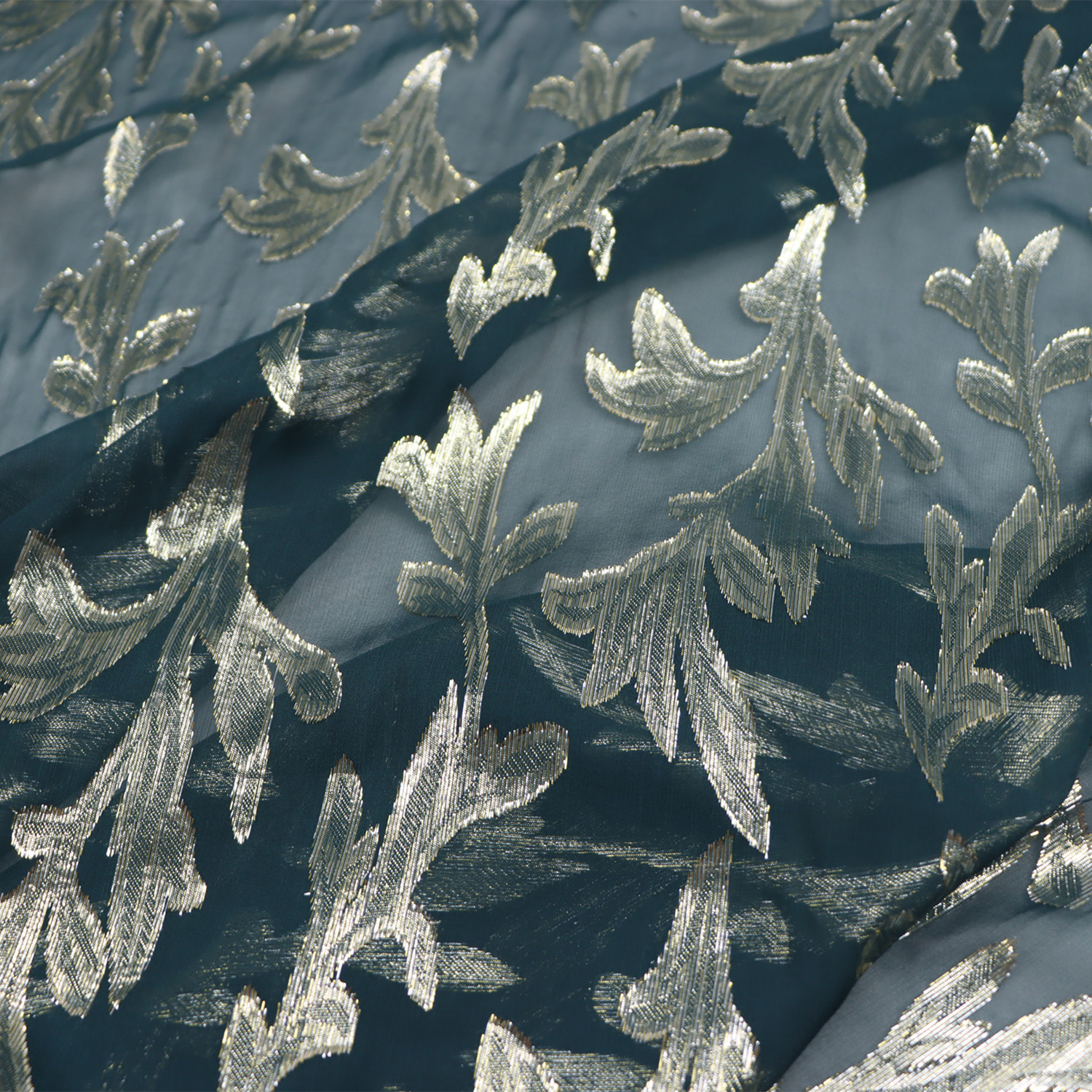 树叶乔其纱真丝织金汉服旗袍连衣裙桑蚕丝服装布料