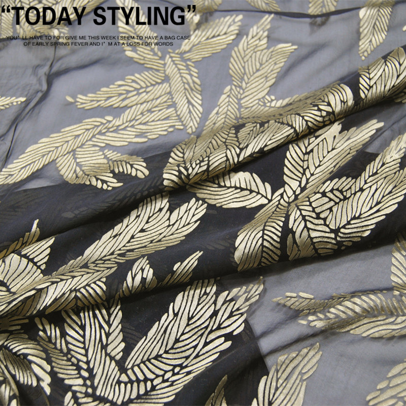 宽幅 黑色底 树叶 真丝烂花绡 桑蚕丝服装布料面料