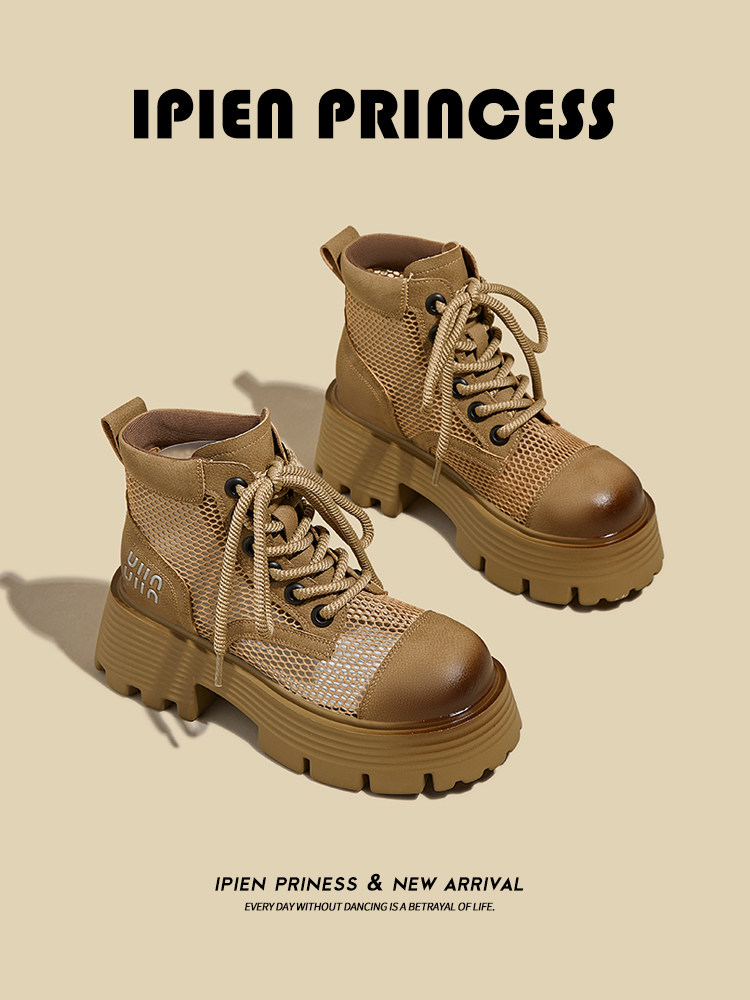 SUMMER MARTIN BOOTS WOMENS 2024 NEW SUMMER THIN BREATHABLE MESH CUT-OUT BOOTIES THICK-SOLED VINTAGE SANDALS WOMEN