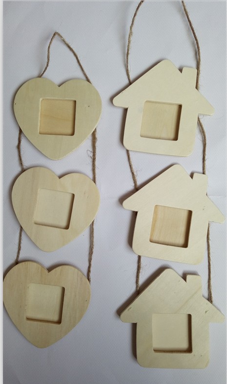 手工diy原木夹板白胚彩绘雪花珍珠彩泥捏塑模型麻绳三联挂相框