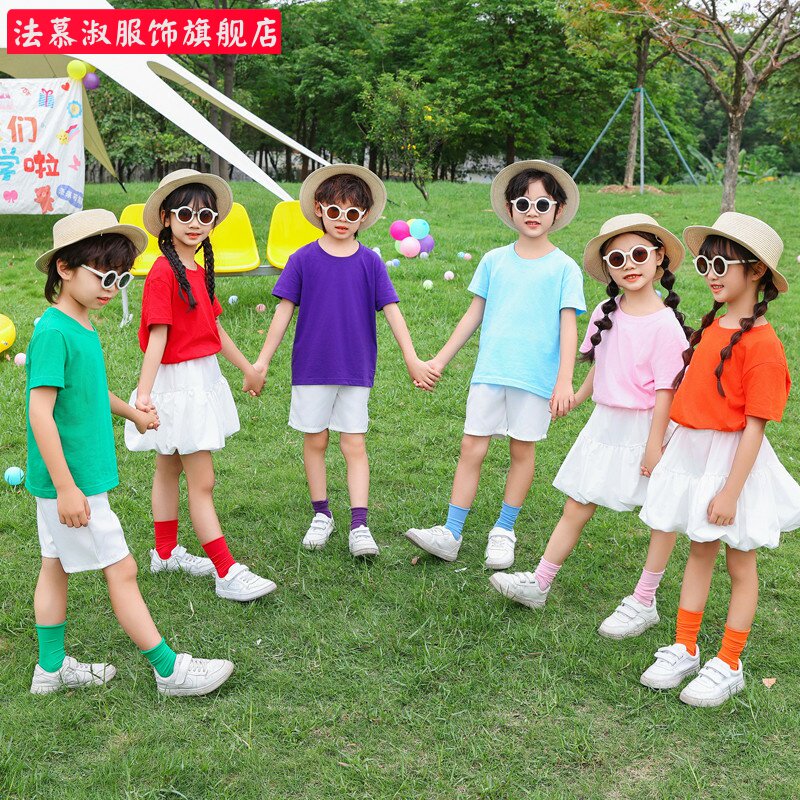 六一儿童演出服糖果色T恤孩子的天空小学生青春活力幼儿园舞蹈服