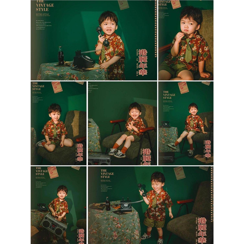 儿童摄影服装港风花衬衫影楼男女宝宝艺术照写真拍照服装