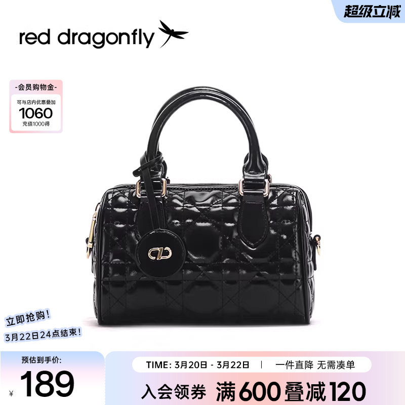 红蜻蜓手提包小拎包新款包包时尚小香风枕头包波士顿保龄球斜挎包