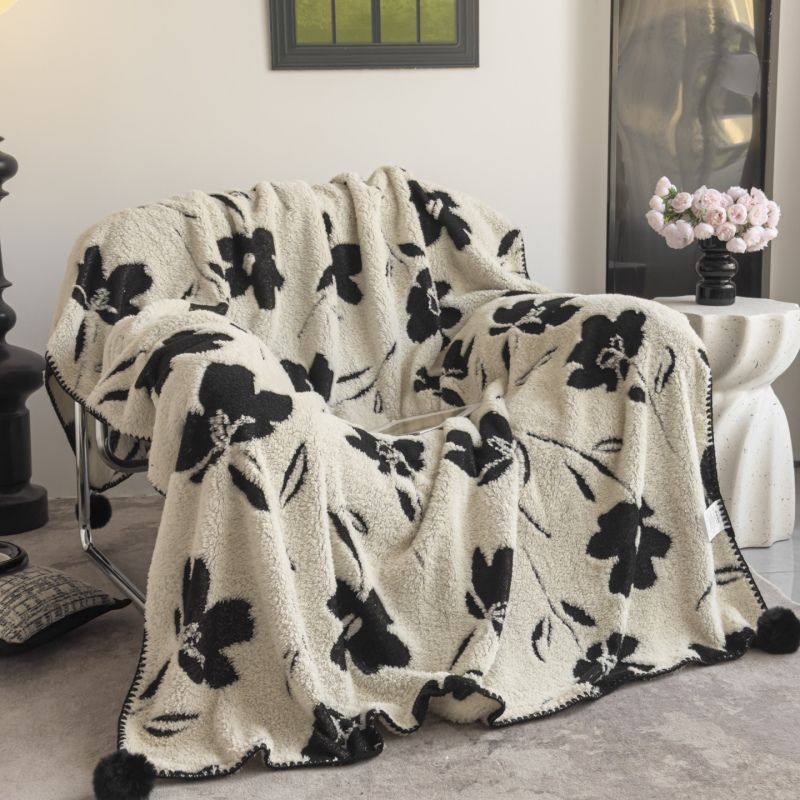 高克重加厚提花色织三角针工艺球毯毛毯办公室午睡毯披肩沙发盖毯