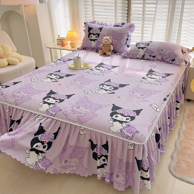 新款加厚亲肤水洗夹棉床裙款可爱卡通公主风床罩裙边单件四季通用