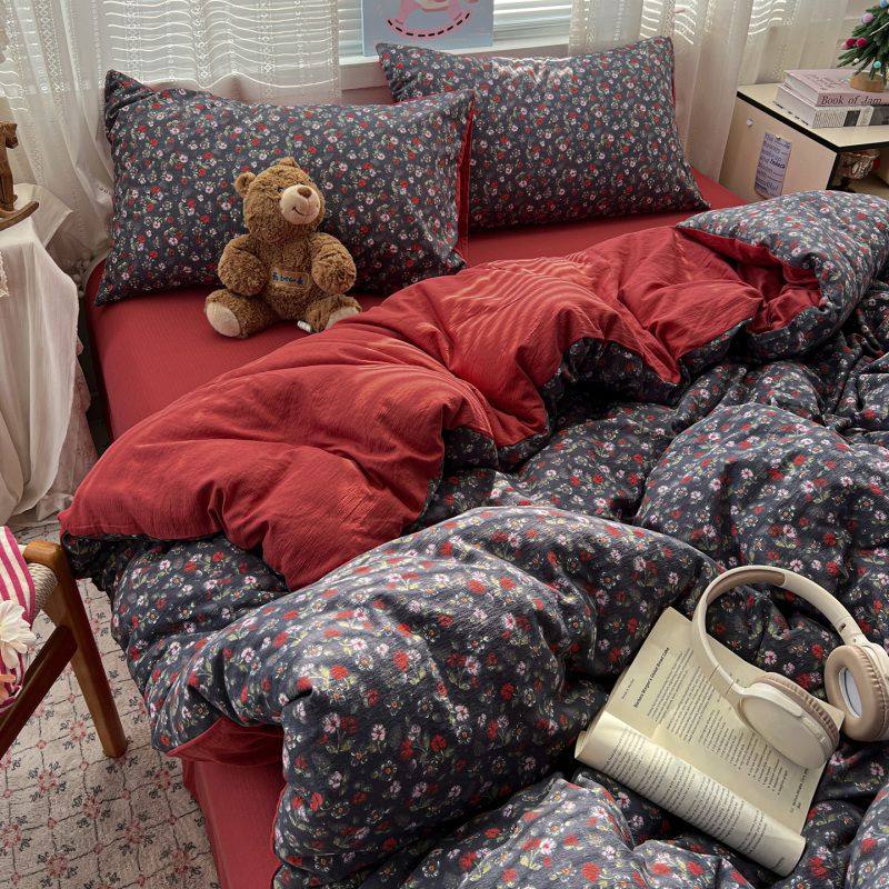 春夏新款卡通碎花云感简单款四件套学生宿舍三件套床单床笠单被套