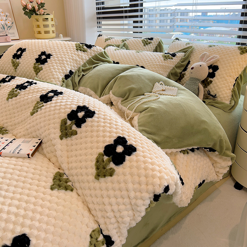 新款豆豆绒冬季三件套四件套被套法兰加绒牛奶绒床单人笠床上用品