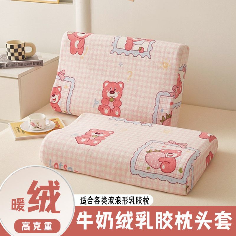 ins卡通风加厚高克重牛奶绒乳胶枕头套27*44cm单只一对印花枕芯套
