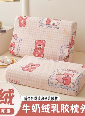 ins卡通风加厚高克重牛奶绒乳胶枕头套27*44cm单只一对印花枕芯套