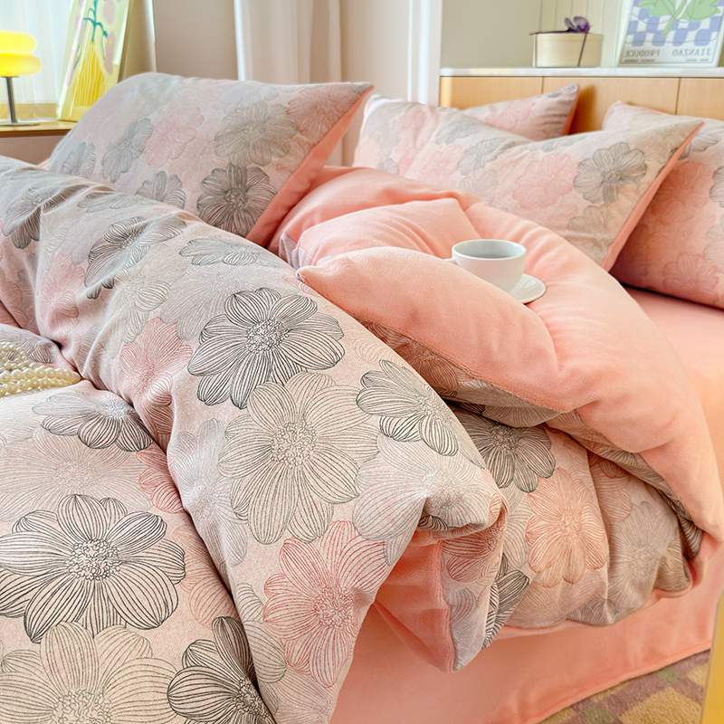 床单床笠四件套全棉磨毛棉加绒