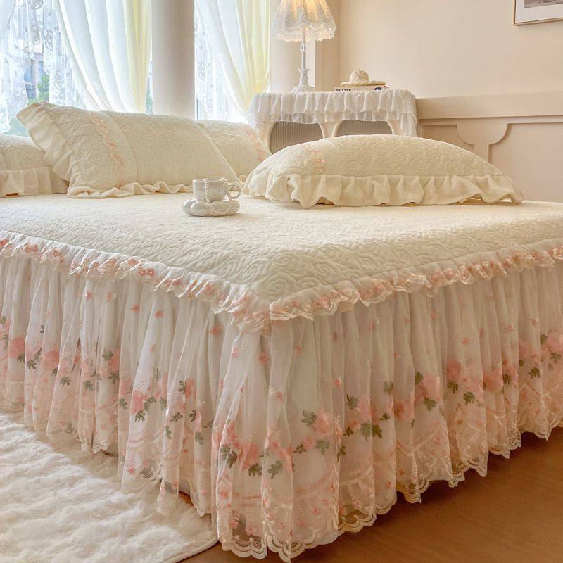 高克重加厚雕花牛奶绒夹棉床裙蕾丝床裙单品床裙款三件套床围遮丑,床上用品,床裙,淘宝优惠券,粉丝福利购,淘宝优惠卷