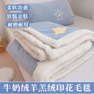 新款 牛奶絨羊羔絨印花毛毯高克重加厚保暖雙面暖絨毯柔軟親膚家用