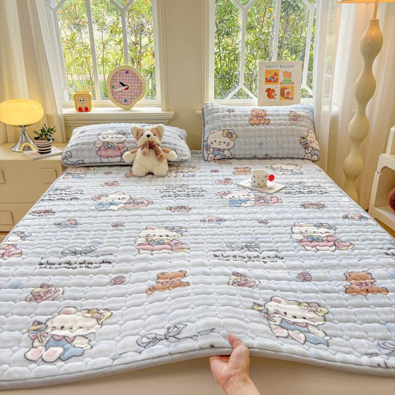 卡通高克重牛奶泡泡绒夹棉床垫