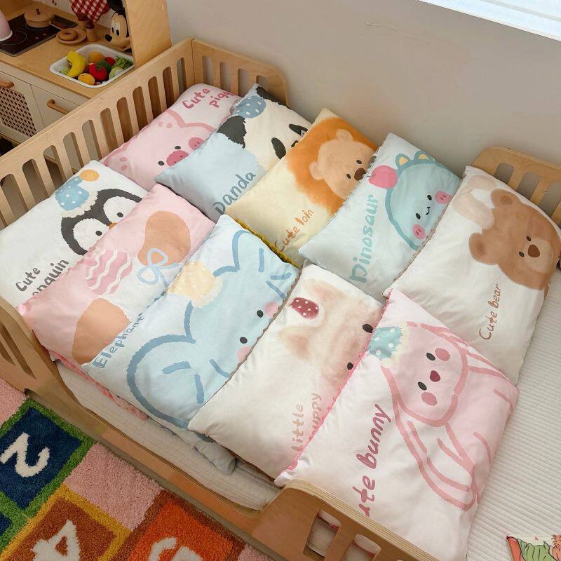 小动物卡通A版全棉B版豆豆绒幼儿园宿舍儿童枕大版印花枕头套枕芯