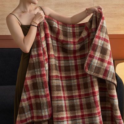 简约风格纹格子双层牛奶绒毛毯毯子空调被子午睡毯子加厚保暖宿舍