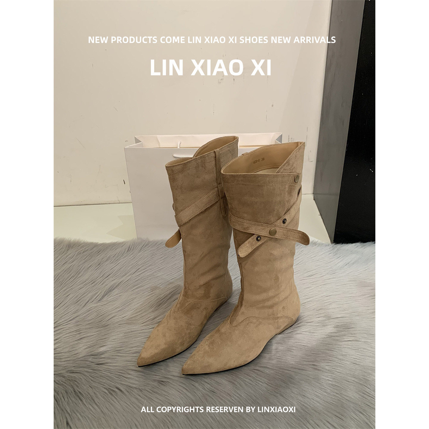 复古美拉德两穿尖头低跟牛仔靴
