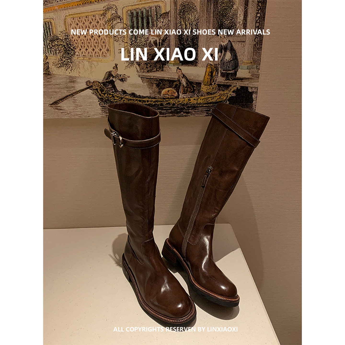 韩版复古咖啡色显瘦长筒女靴