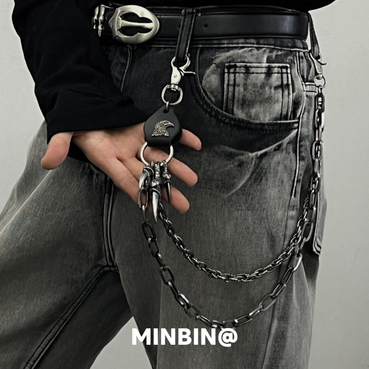 MINBIN 鹰爪复古朋克裤链小众嘻哈金属链条牛仔腰链裤子挂链配饰