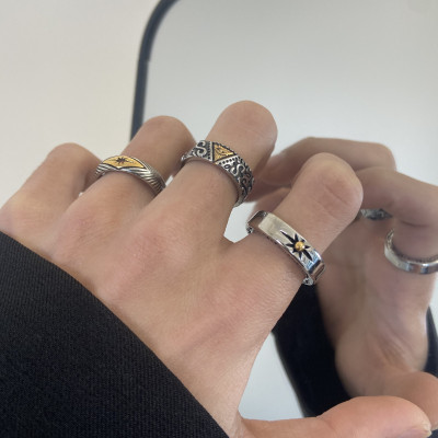 复古个性戒指男士上帝之眼嘻哈指环 钛钢不掉色星芒食指戒女欧美