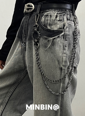 暗黑尖刺朋克复古裤链男士嘻哈金属链条牛仔裤挂链小众腰链配饰潮