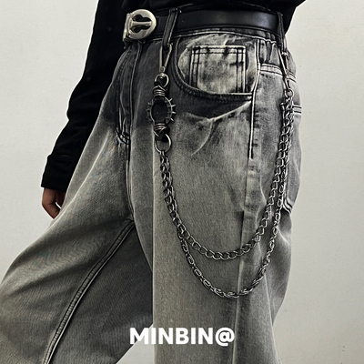 新潮暗黑尖刺朋克复古裤链