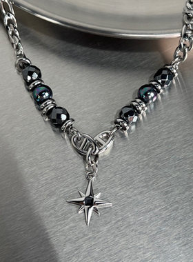 黑曜石星芒项链男士潮牌高街小众设计嘻哈高级感女生锁骨链卫衣链