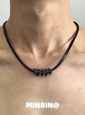 黑皮革龙脊椎骨项链小众