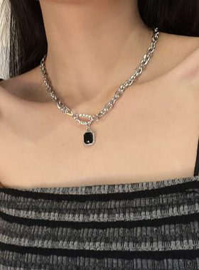 轻奢小众黑宝石项链女ins嘻哈不规则设计百搭简约高级感锁骨链男