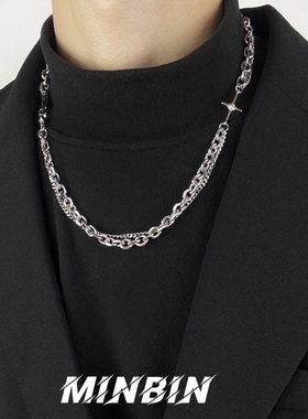 小众十字架项链男ins嘻哈街头潮酷双层拼接轻奢古巴锁骨链女百搭