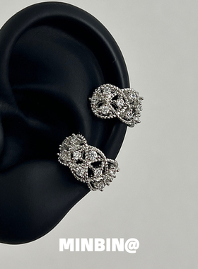 法式蕾丝少女镂空镶钻耳骨夹女高级复古宫廷冷淡风无耳洞耳夹耳饰