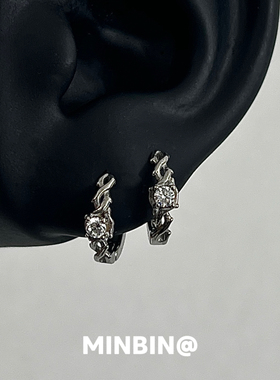荆棘锆石耳环女高级感复古冷淡风耳扣个性潮流耳钉男女款百搭耳饰
