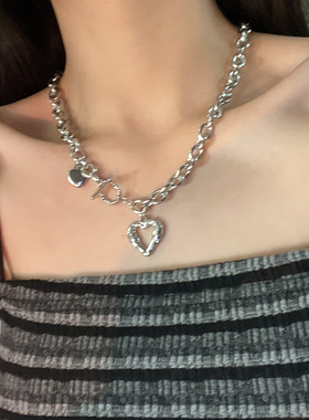 熔岩爱心项链女ins嘻哈 钛钢不掉色 朋克卫衣毛衣链冷淡风锁骨链