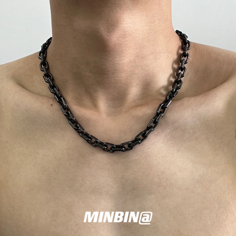 复古煮黑色古巴钛钢项链男士嘻哈小众街头颈链欧美高级感锁骨链潮