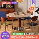 木小咖可伸缩实木岩板餐桌圆形中古风客餐厅家用小户型折叠餐桌椅