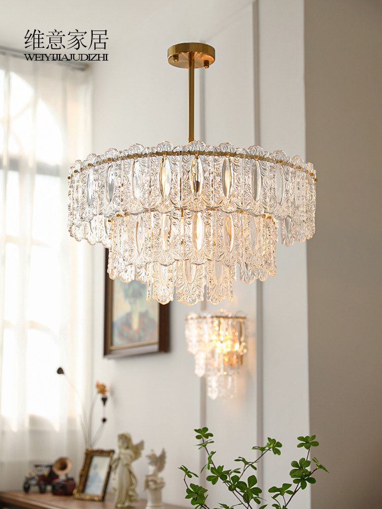 定制维意 美式法式复古手工雕刻祥云玻璃吊灯轻奢卧室客厅餐厅灯