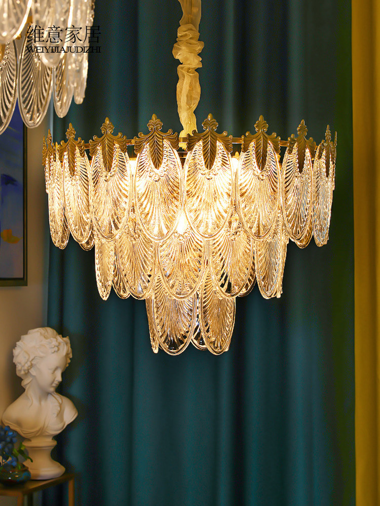 定制维意 美式复古全铜吊灯 轻奢大气法式玻璃客厅餐厅卧室别墅吸