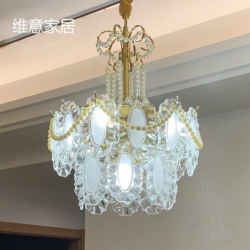 轻法式轻奢复古风格玻璃吊灯 美式奶油风客厅餐厅卧室灯具
