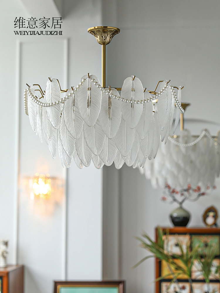 定制维意 法式羽毛玻璃吊灯 复古美式餐厅卧室客厅衣帽间设计师灯
