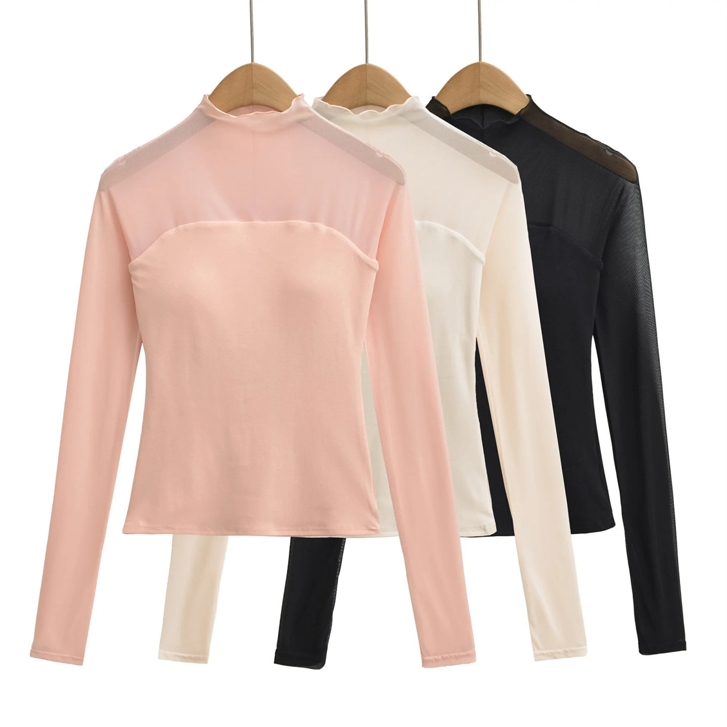 辣妹半高领网纱拼接打底衫女春秋带胸垫透视性感紧身长袖t恤上衣,女装/女士精品,T恤,淘宝优惠券,粉丝福利购,淘宝优惠卷