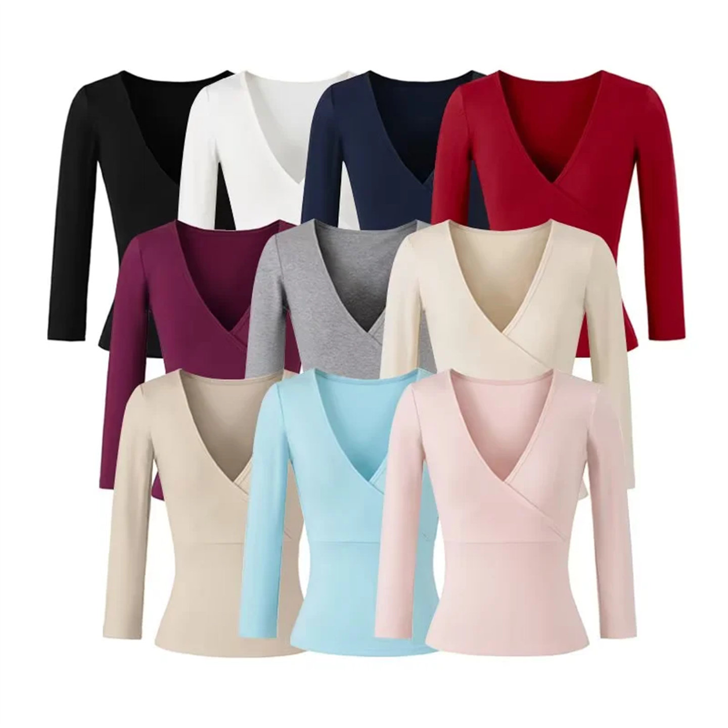 辣妹黑色交叉v领七分袖t恤女短款春秋季褶皱紧身性感打底内搭上衣,女装/女士精品,T恤,淘宝优惠券,粉丝福利购,淘宝优惠卷