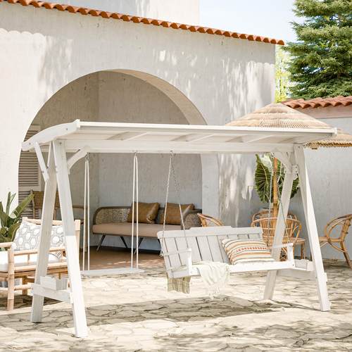 网红室外民宿多人木秋千户外三人吊椅庭院荡秋千实木大人休闲 摇